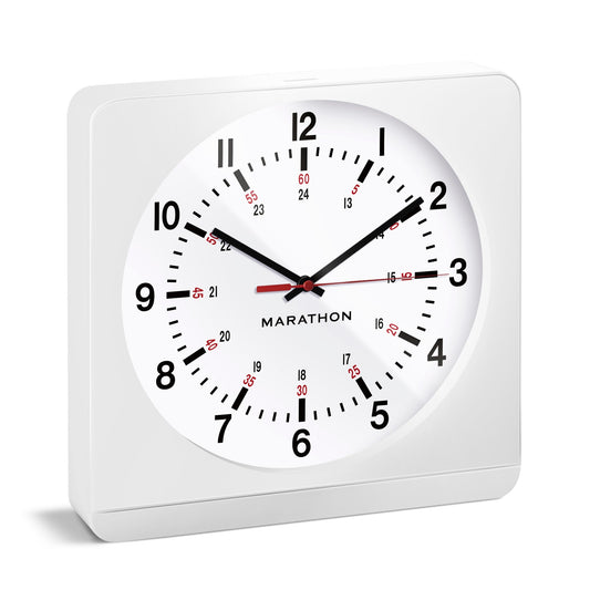 Marathon Jumbo 12 Inch Analog Wall Clock with Auto Backlight - White Case/White Dial