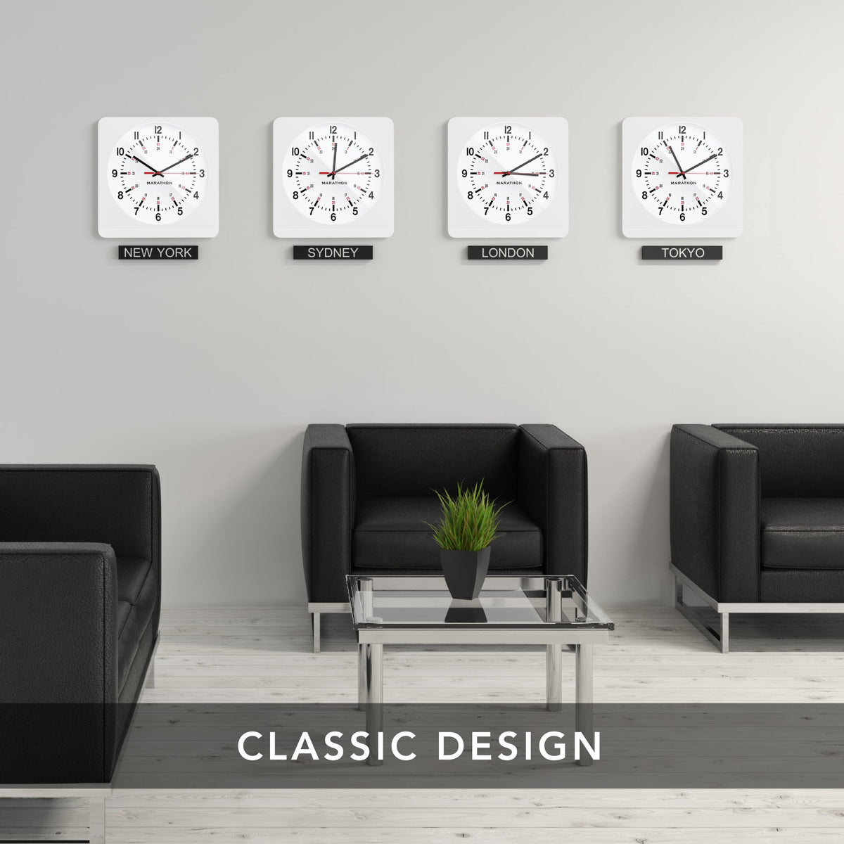 Marathon Jumbo 12 Inch Analog Wall Clock with Auto Backlight - White Case/White Dial