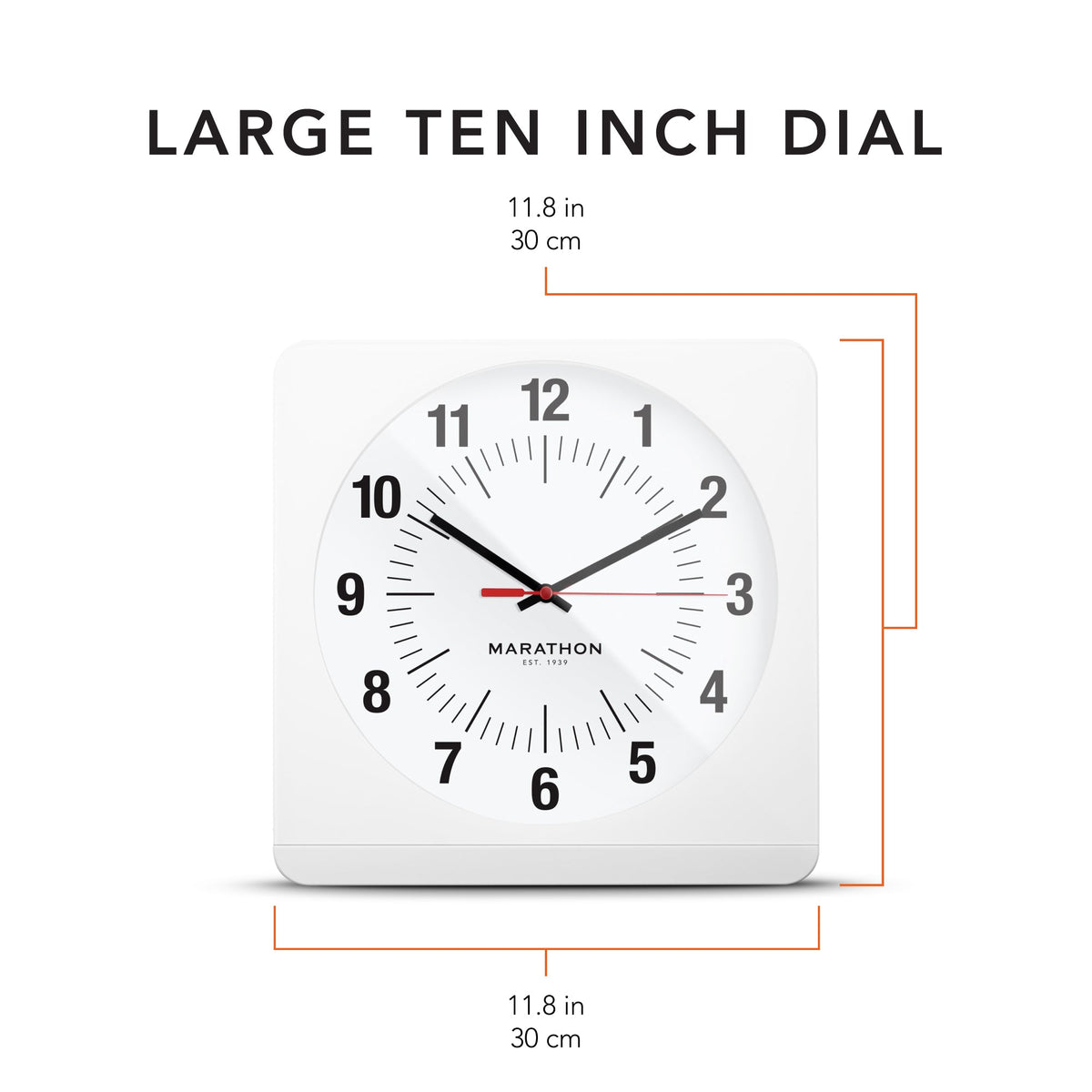 Marathon Studio Edition Jumbo 12 Inch Analog Wall Clock with Auto Backlight - White