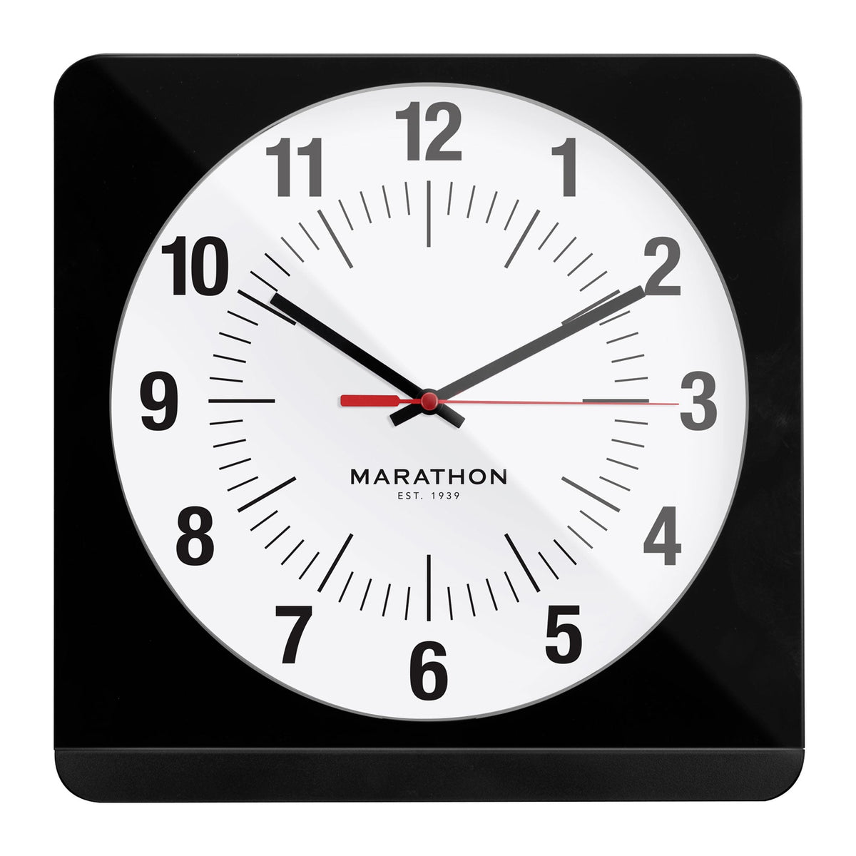 Marathon Studio Edition Jumbo 12 Inch Analog Wall Clock with Auto Backlight - Black