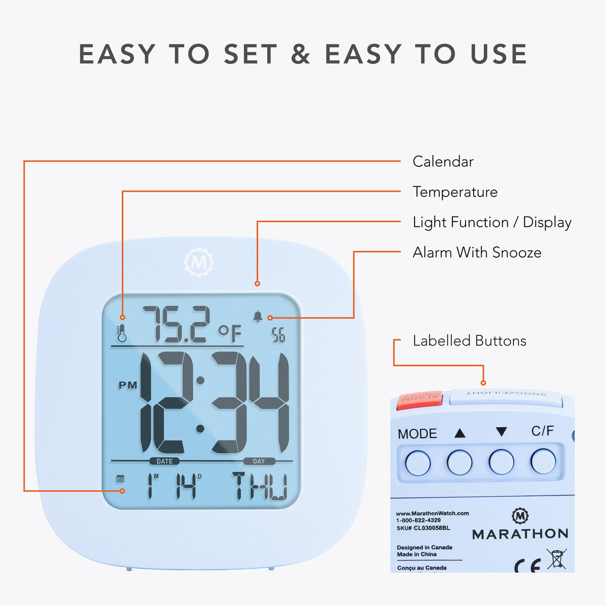 Marathon Clock, LCD, Alarm, Mini, Blue (25/50)