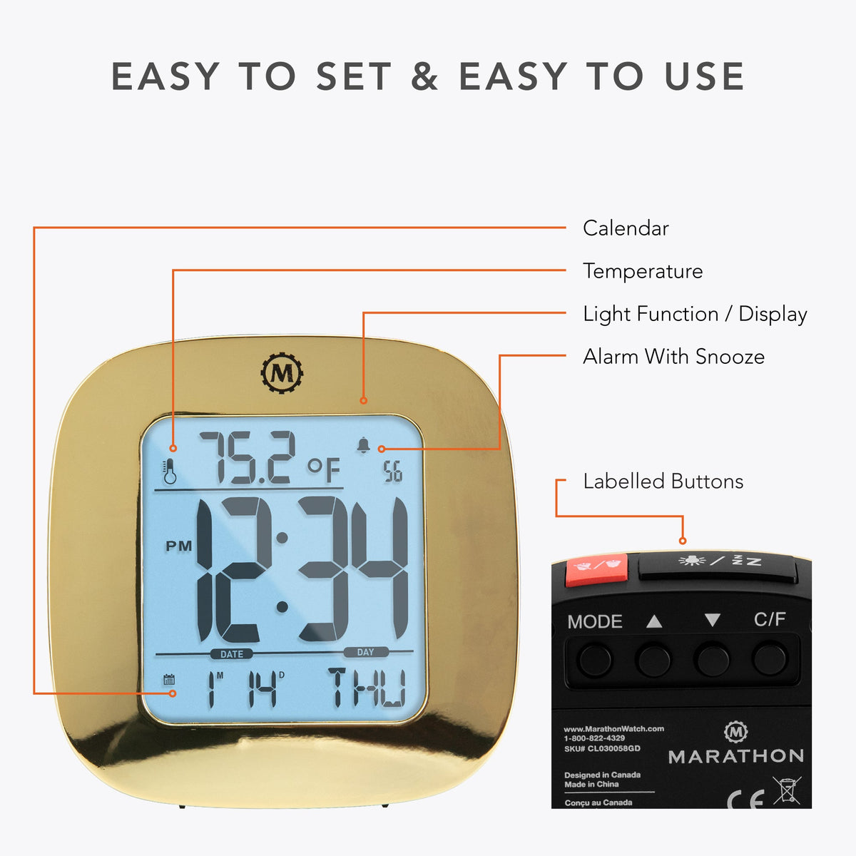 Marathon Clock, LCD, Alarm, Mini, gold color (25/50)