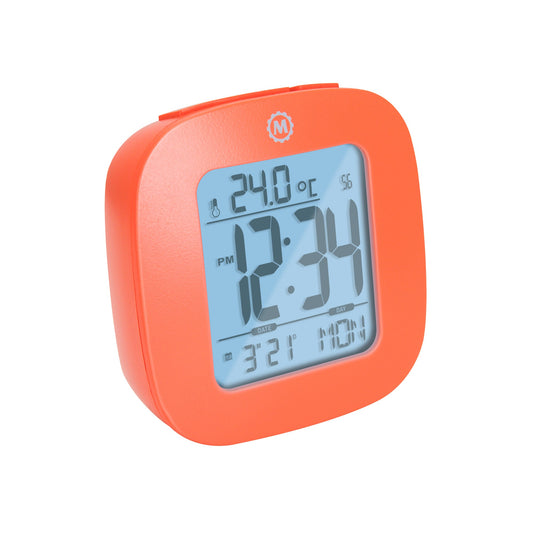 Marathon Compact Alarm Clock with Temperature and Date - Orange