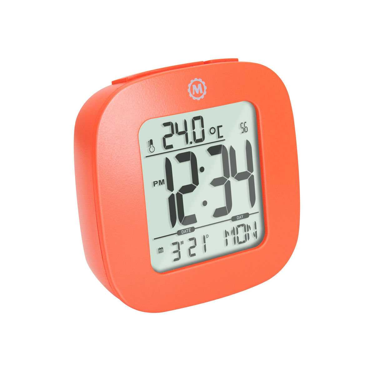 Marathon Compact Alarm Clock with Temperature and Date - Orange
