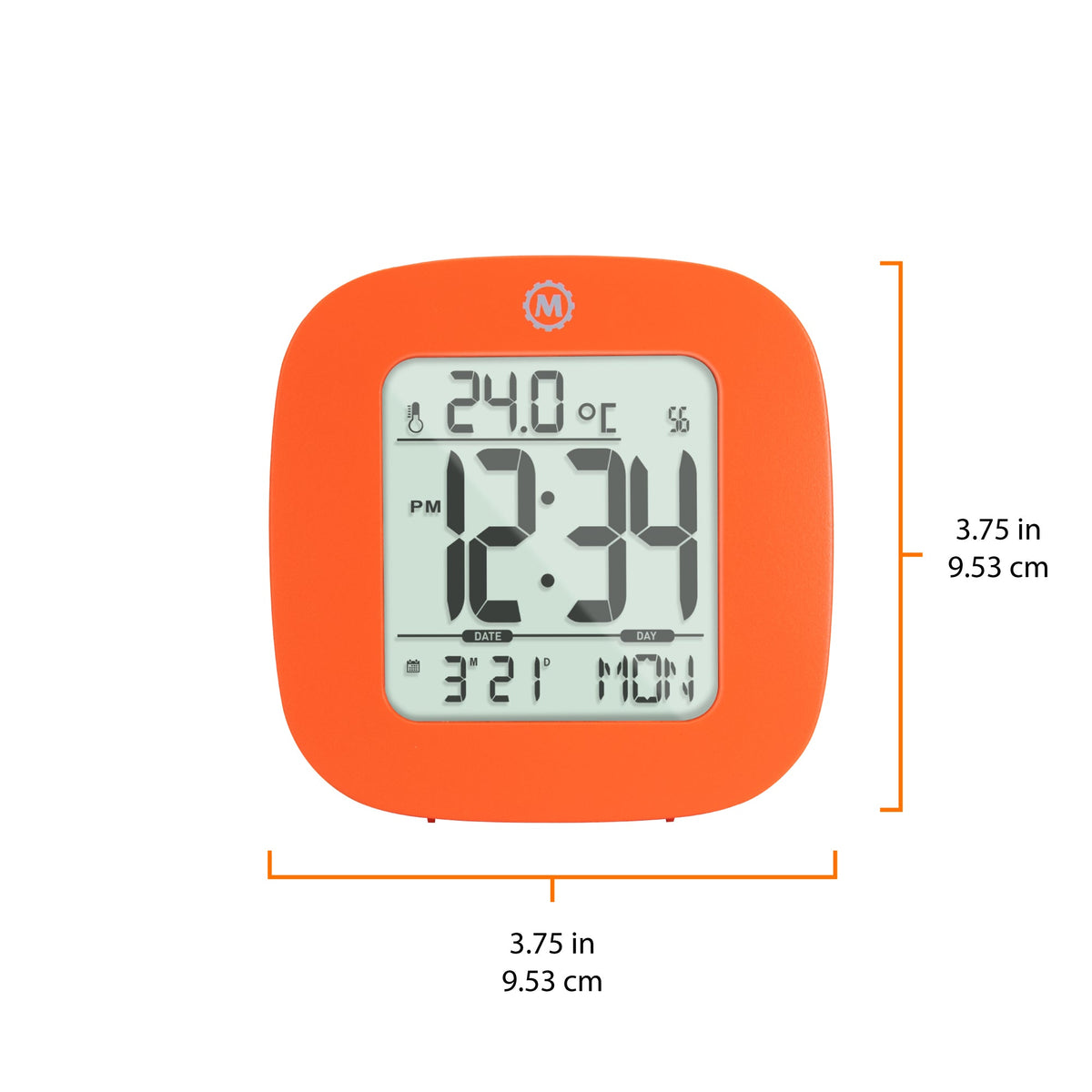 Marathon Compact Alarm Clock with Temperature and Date - Orange