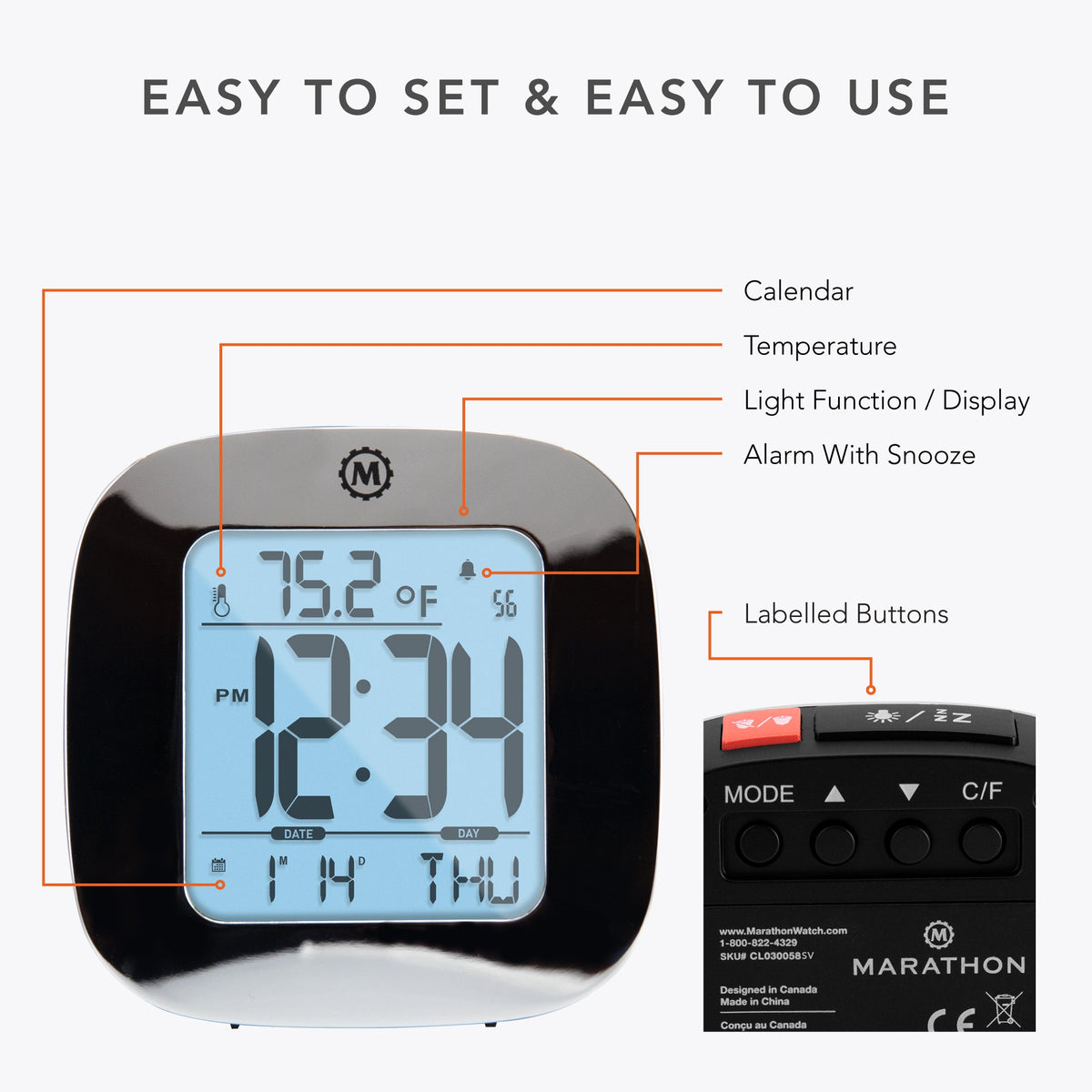 Marathon Clock, LCD, Alarm, Mini, Silver (25/50)
