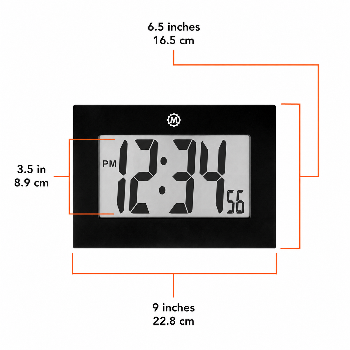 Marathon Large Frame Digital Wall Clock - Black