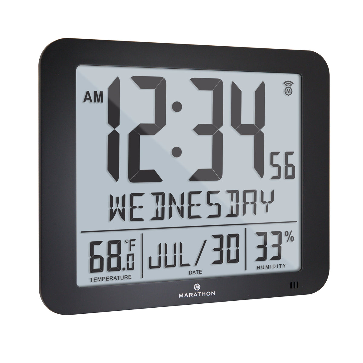 Slim Atomic Full Calendar Clock (Black) - Marathon Watch Company