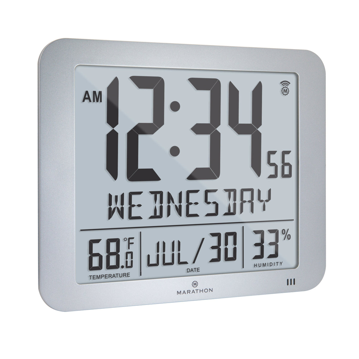 Marathon Slim Self-Setting Wall Clock with Full Calendar Display, Temperature & Humidity