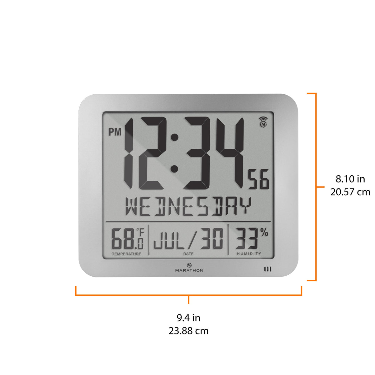 Marathon Slim Self-Setting Wall Clock with Full Calendar Display, Temperature & Humidity
