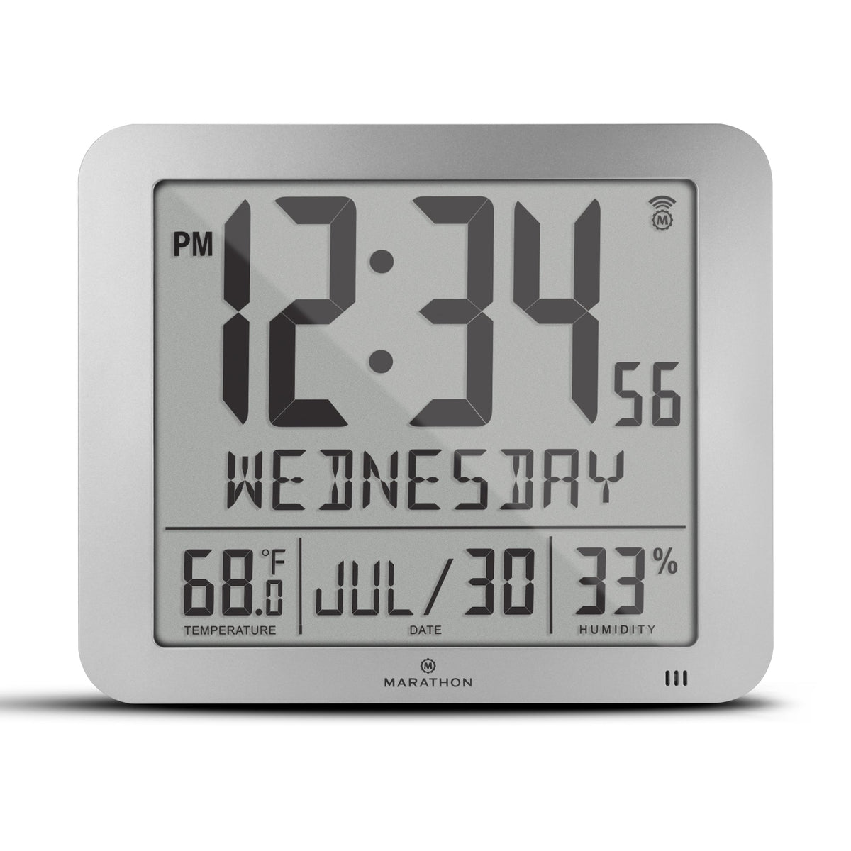 Marathon Slim Self-Setting Wall Clock with Full Calendar Display, Temperature & Humidity