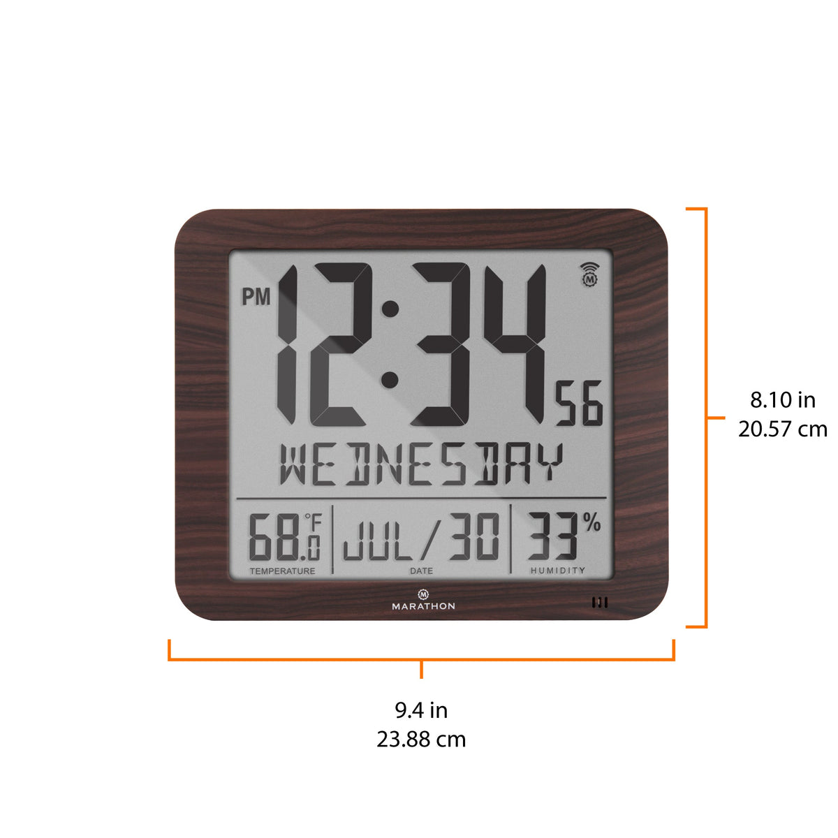 Marathon Slim Self-Setting Wall Clock with Full Calendar Display, Temperature & Humidity
