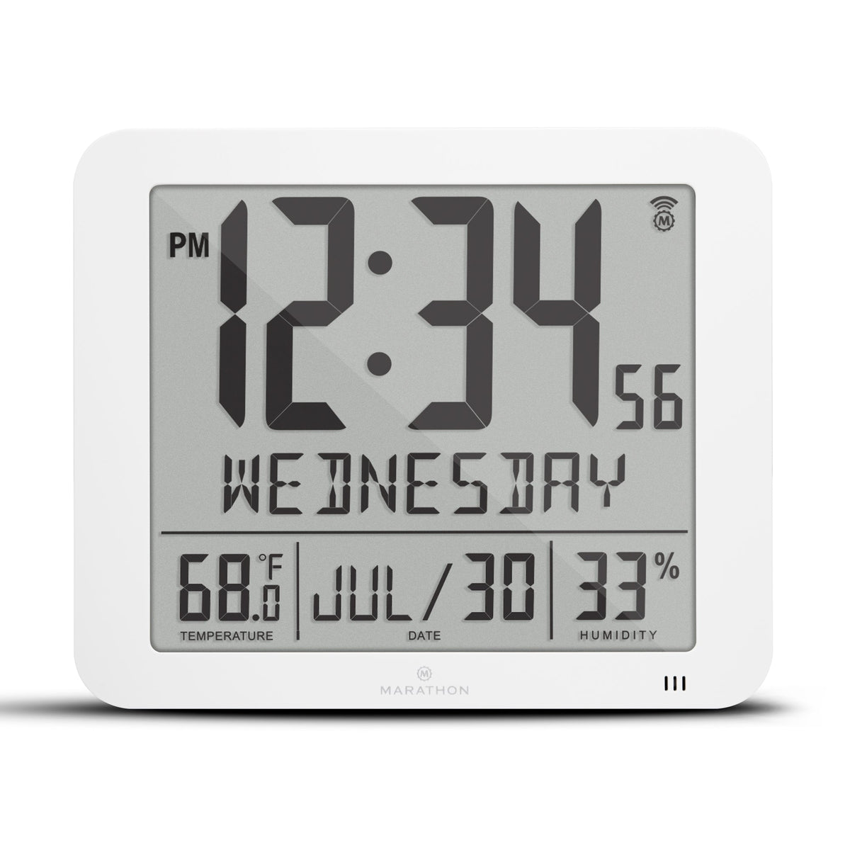 Marathon Slim Self-Setting Wall Clock with Full Calendar Display, Temperature & Humidity