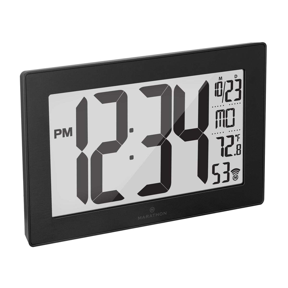 Marathon Self-Setting, Self-Adjusting, Wall Clock w/ Stand & 8 Time Zones - Black/Black Stainless Steel