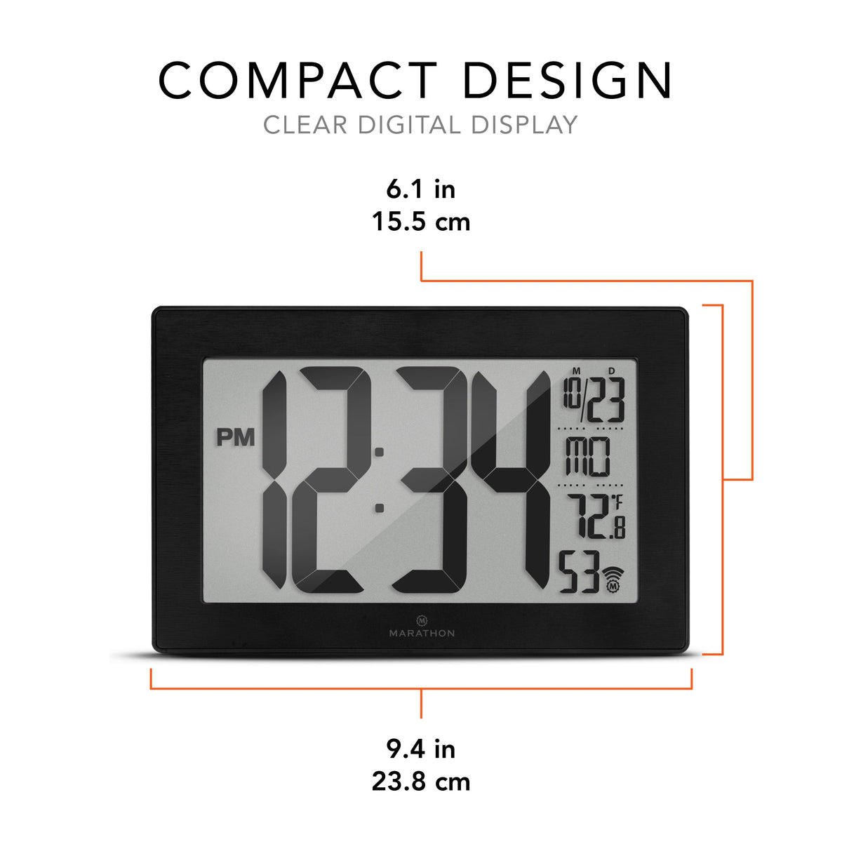 Marathon Self-Setting, Self-Adjusting, Wall Clock w/ Stand & 8 Time Zones - Black/Black Stainless Steel