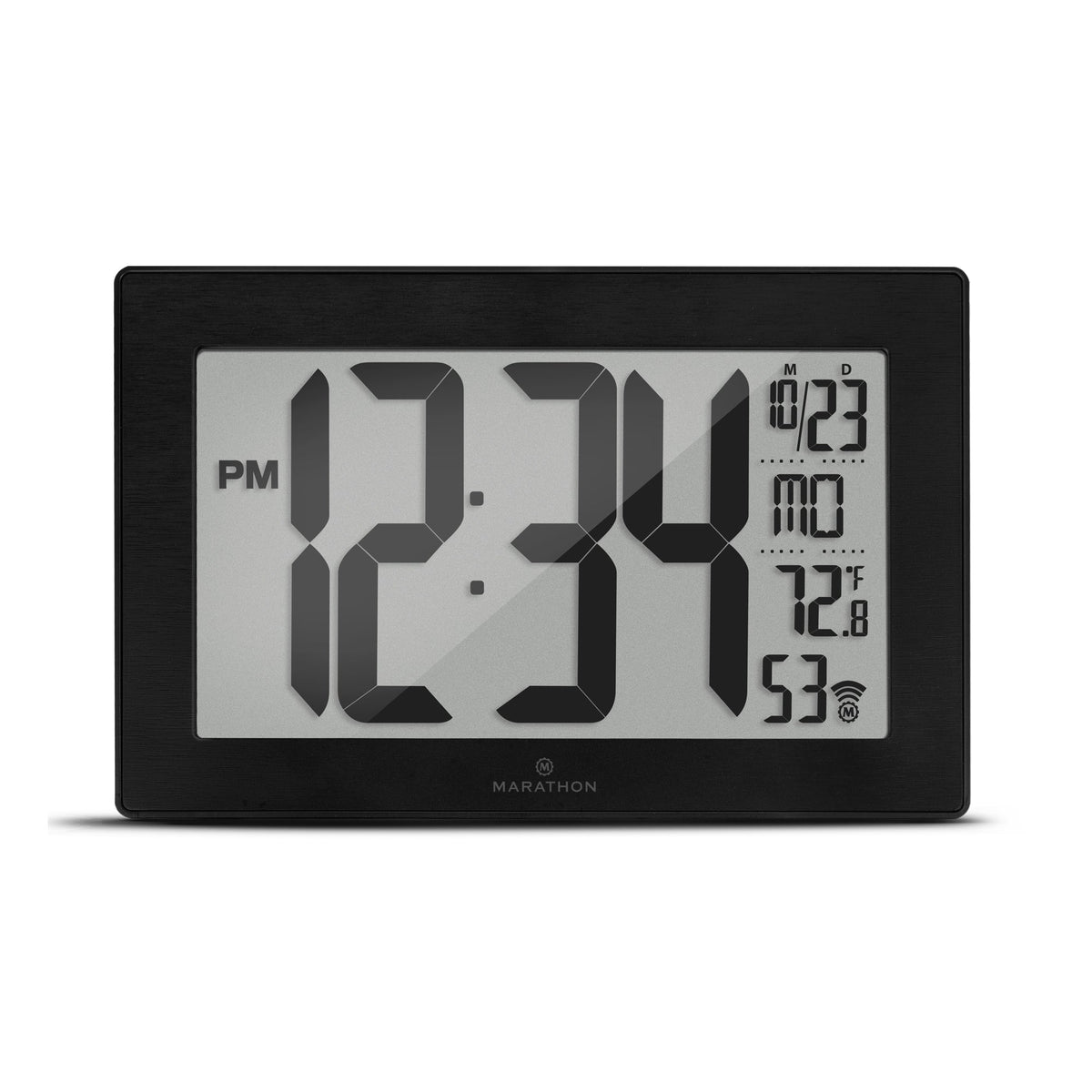 Marathon Self-Setting, Self-Adjusting, Wall Clock w/ Stand & 8 Time Zones - Black/Black Stainless Steel
