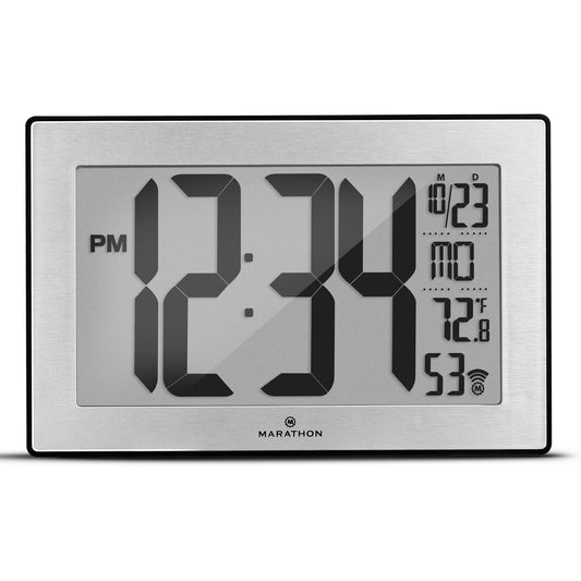 Marathon Self-Setting, Self-Adjusting, Wall Clock w/ Stand & 8 Time Zones - Black/Stainless Steel