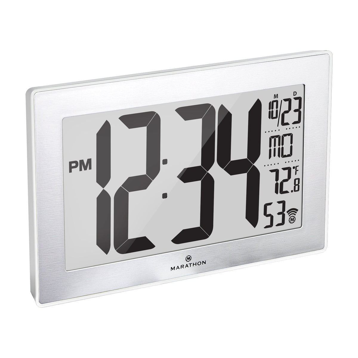 Marathon Self-Setting, Self-Adjusting, Wall Clock w/ Stand & 8 Time Zones - White/Stainless Steel