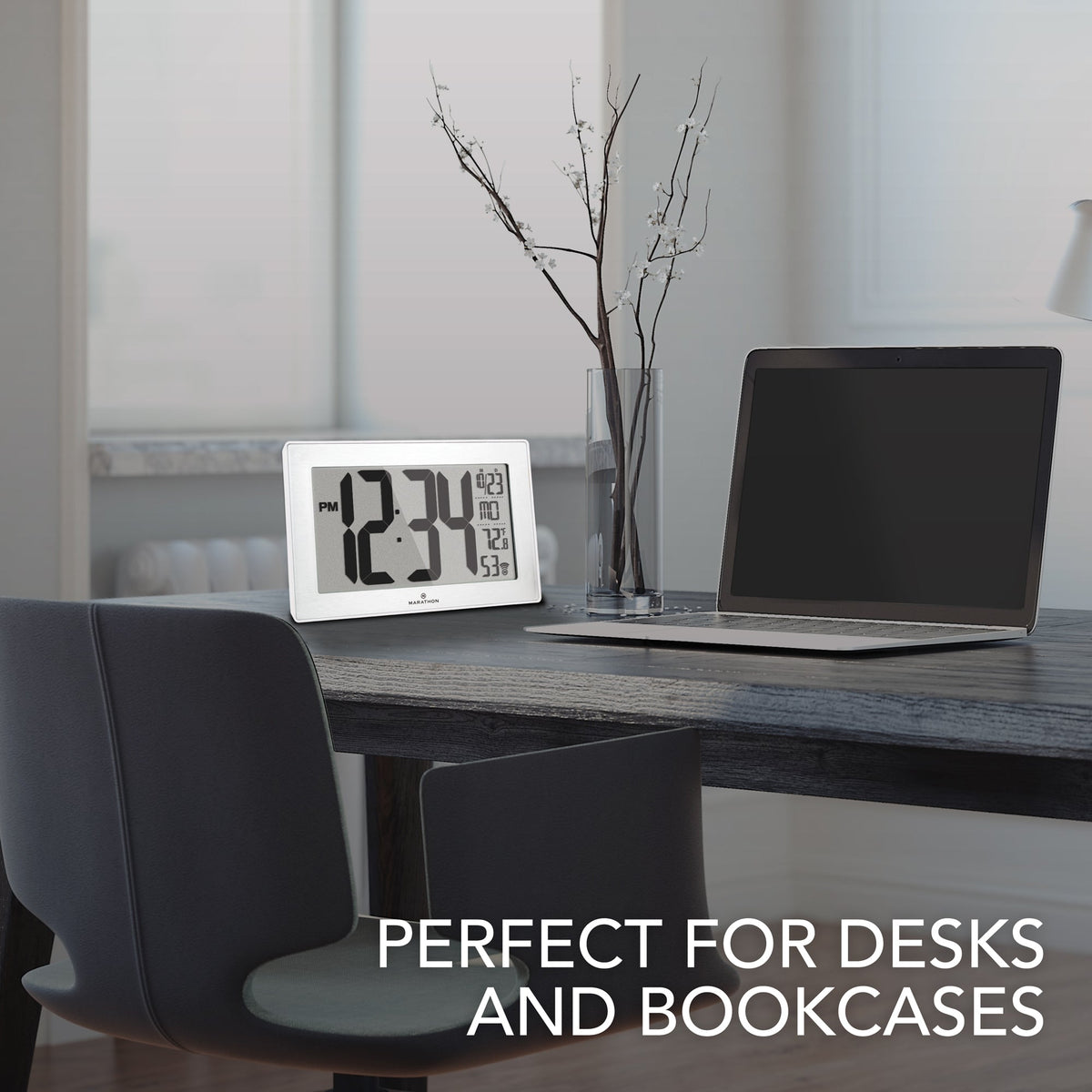 Marathon Self-Setting, Self-Adjusting, Wall Clock w/ Stand & 8 Time Zones - White/Stainless Steel