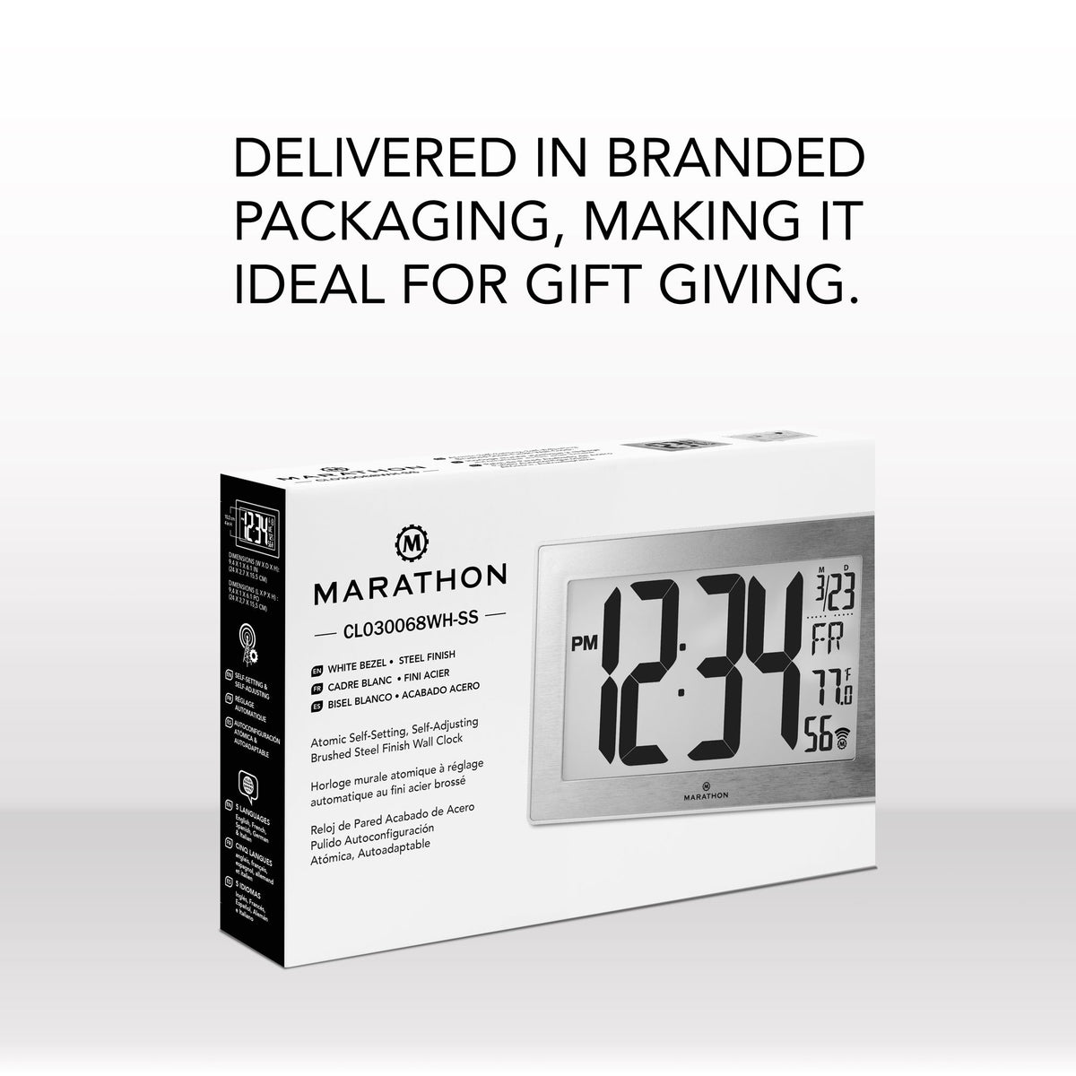 Marathon Self-Setting, Self-Adjusting, Wall Clock w/ Stand & 8 Time Zones - White/Stainless Steel
