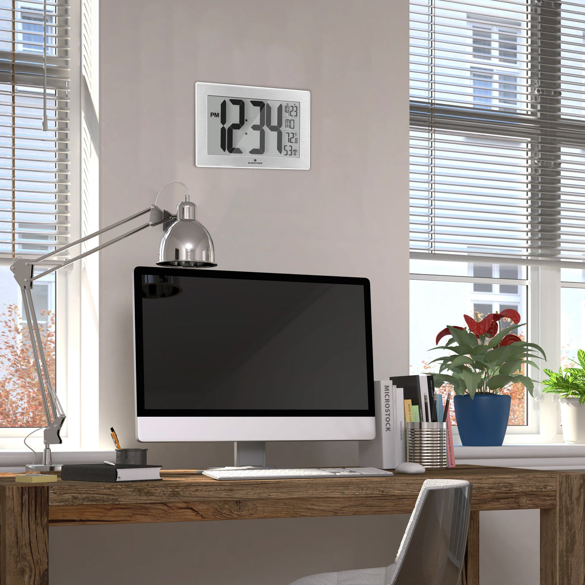 Marathon Self-Setting, Self-Adjusting, Wall Clock w/ Stand & 8 Time Zones - White/Stainless Steel