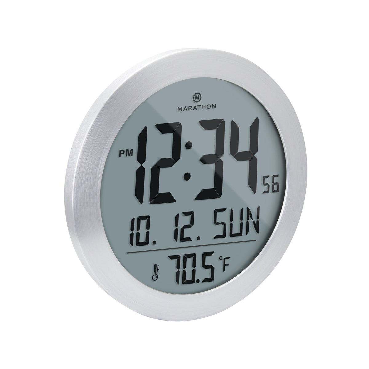 Marathon 8 Inch Round Digital Wall Clock with Date & Indoor Temperature