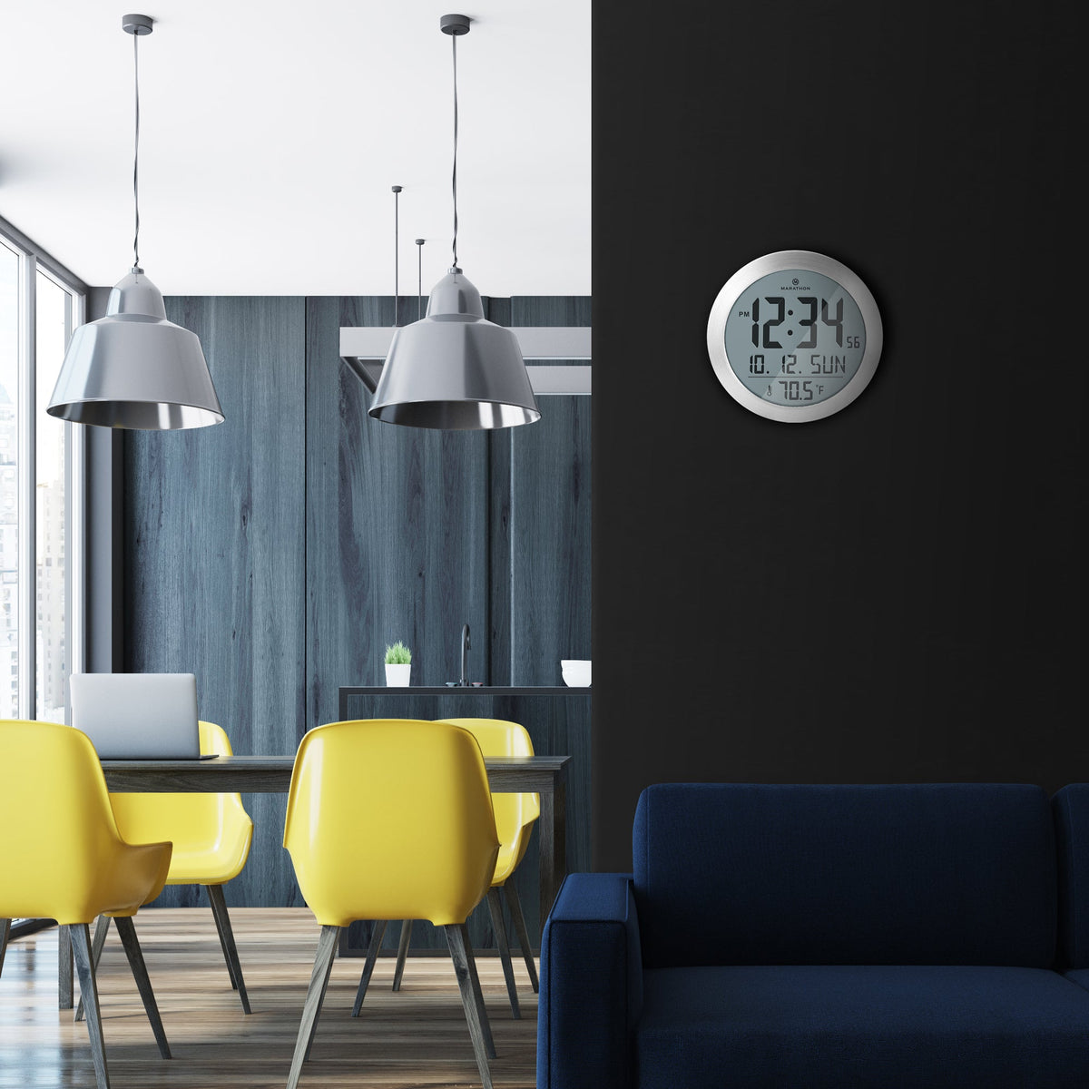Marathon 8 Inch Round Digital Wall Clock with Date & Indoor Temperature