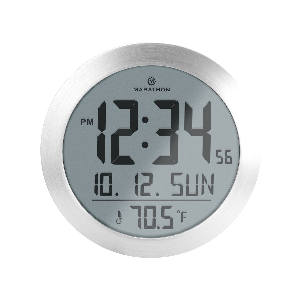 Marathon 8 Inch Round Digital Wall Clock with Date & Indoor Temperature