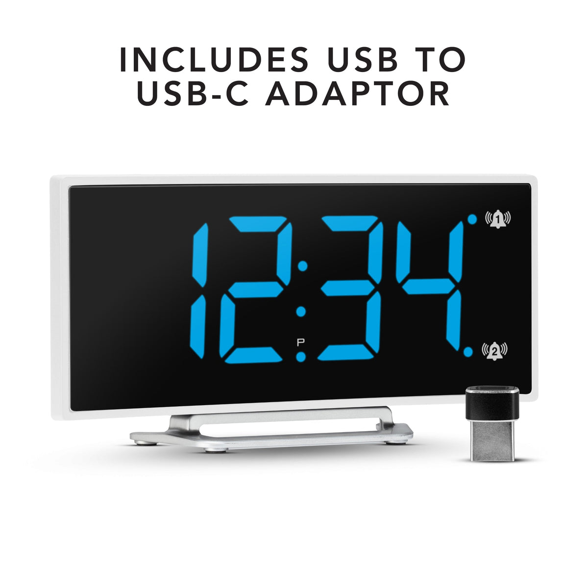 Marathon Hotel Collection - Curved Display LED Clock with Dual Alarm and USB Charging Port