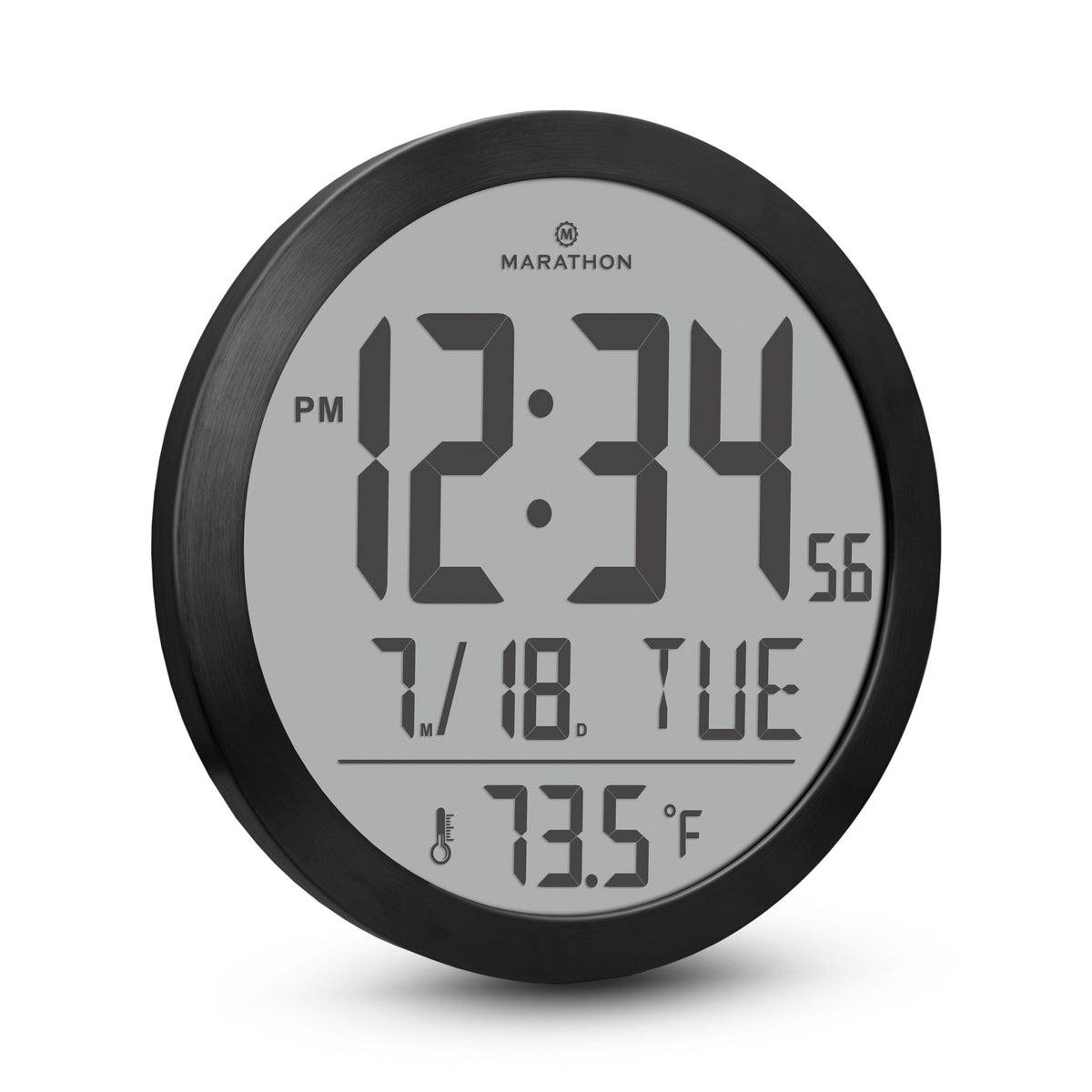 Marathon 15 Inch Round Digital Wall Clock - Black