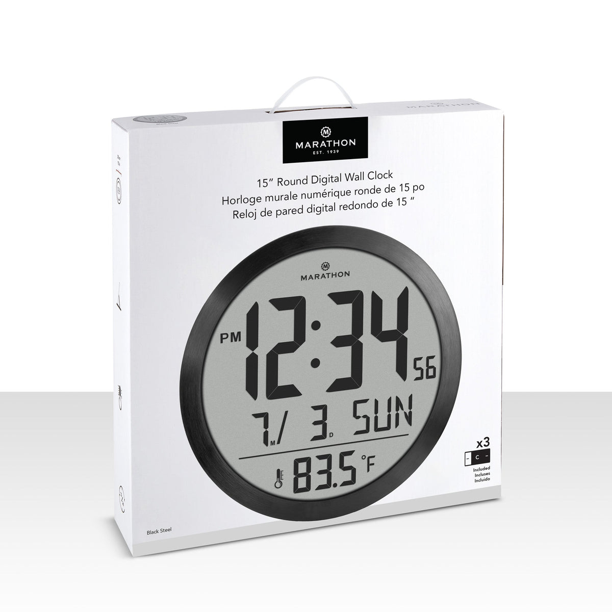 Marathon 15 Inch Round Digital Wall Clock - Black