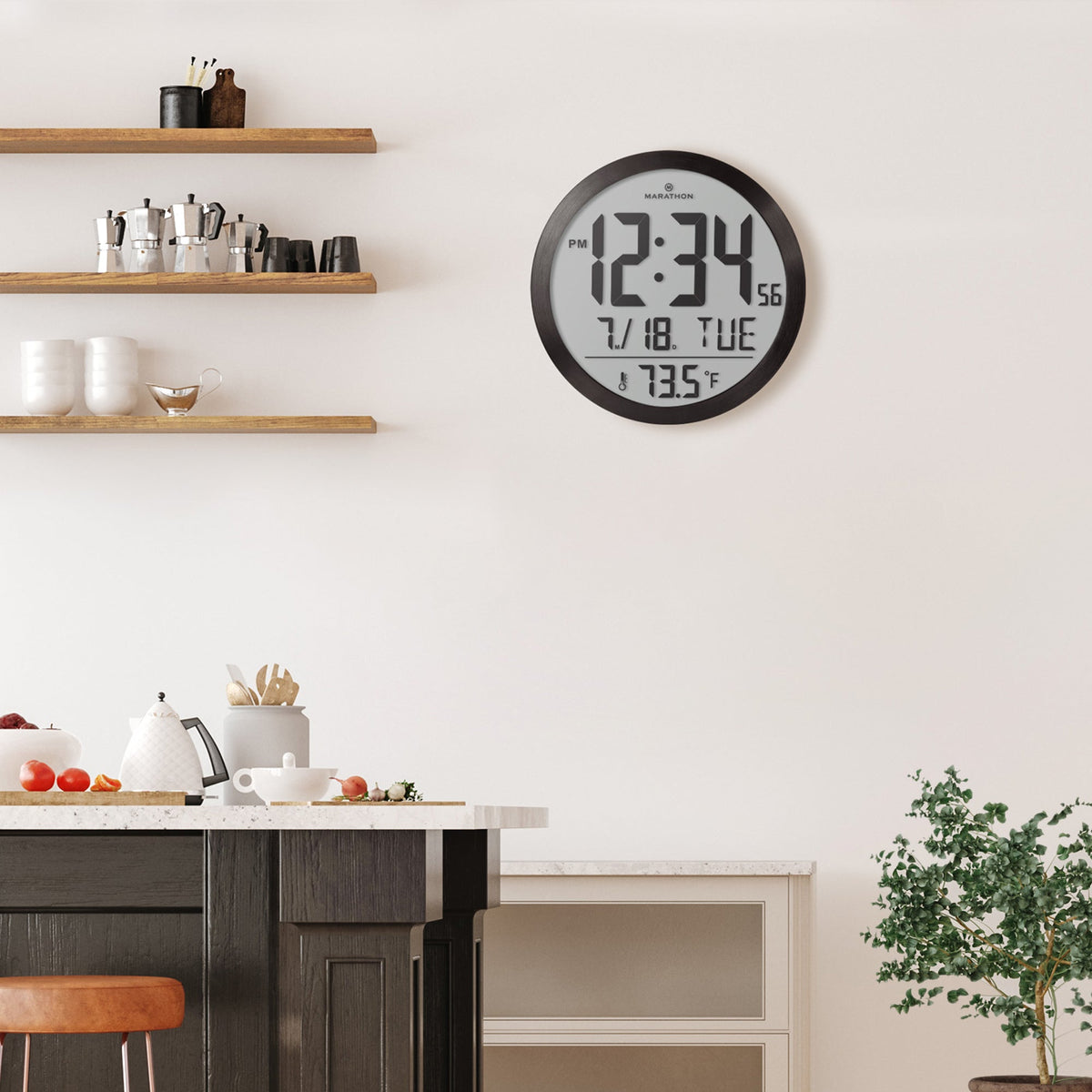 Marathon 15 Inch Round Digital Wall Clock - Black