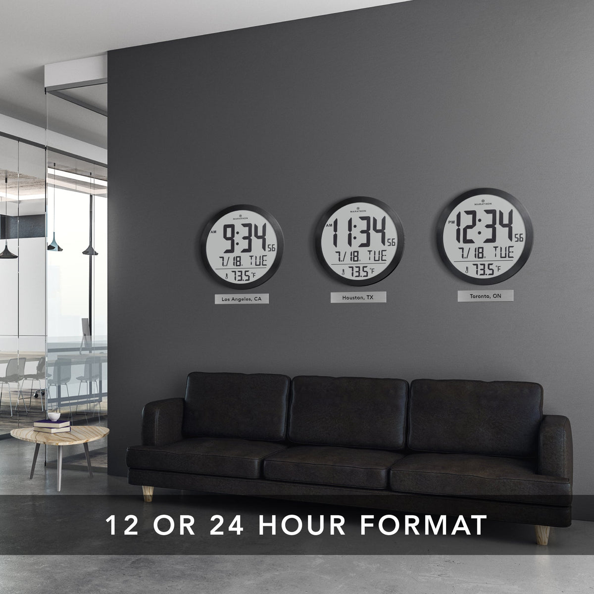 Marathon 15 Inch Round Digital Wall Clock - Black