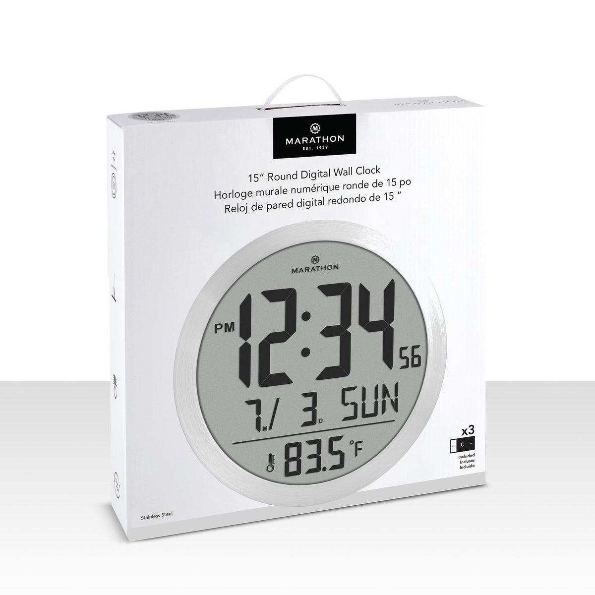 Marathon 15 Inch Round Digital Wall Clock - Black