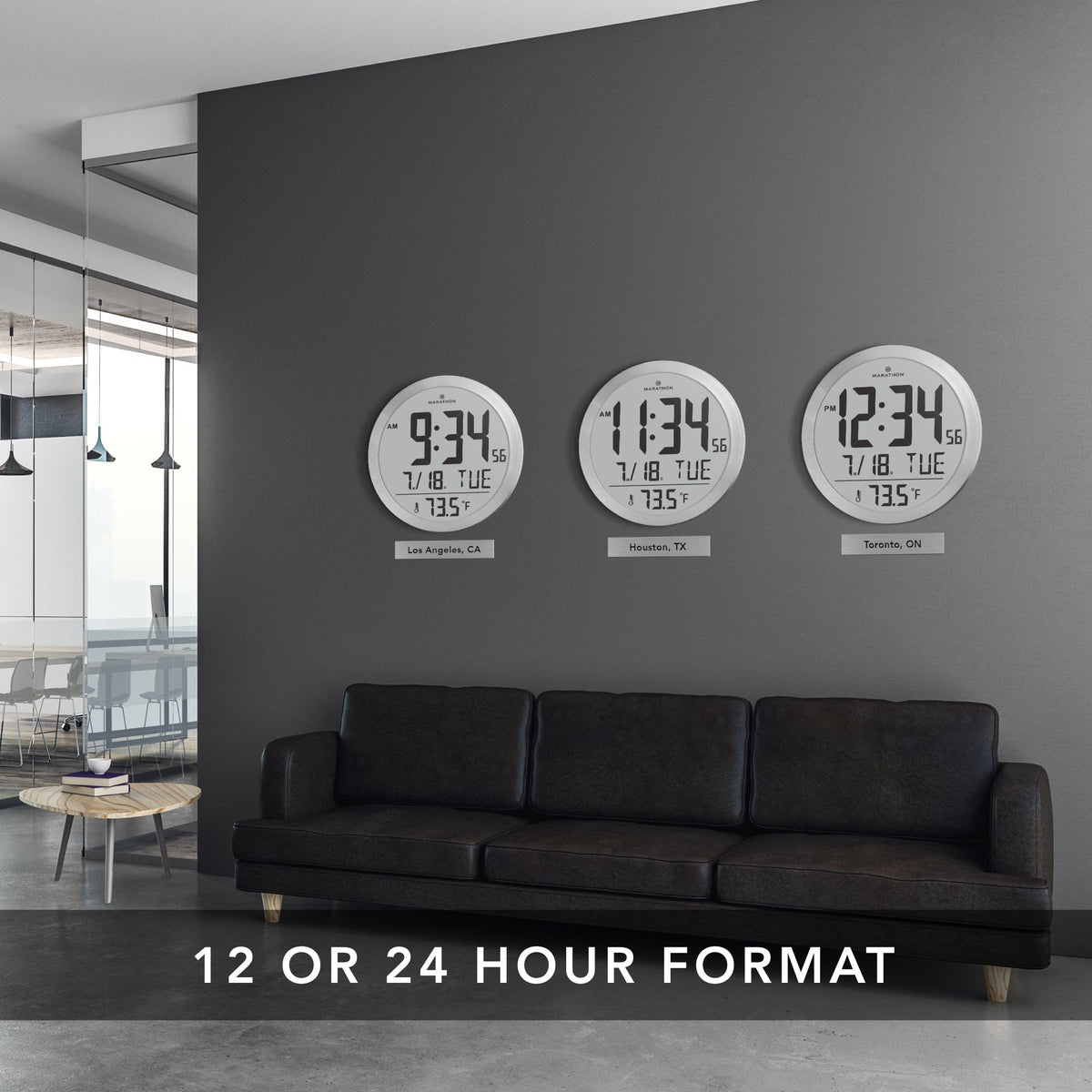 Marathon 15 Inch Round Digital Wall Clock - Stainless Steel