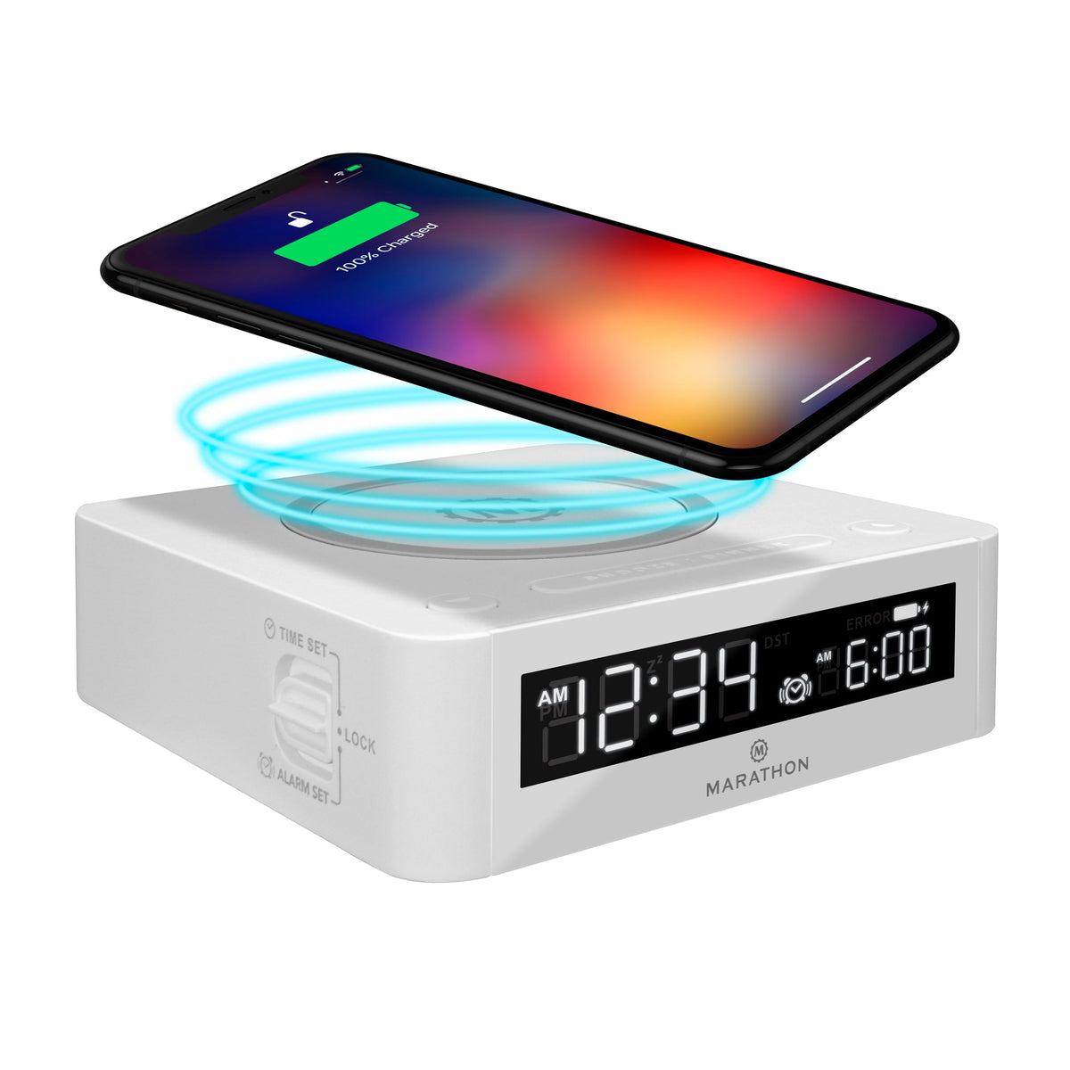 Marathon Wireless USB-C Charger Clock - QI Certified 10W (White)