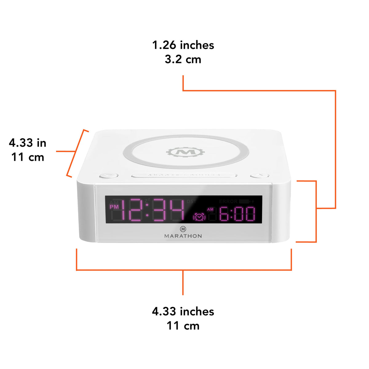 Marathon Wireless USB-C Charger Clock - QI Certified 10W (White)