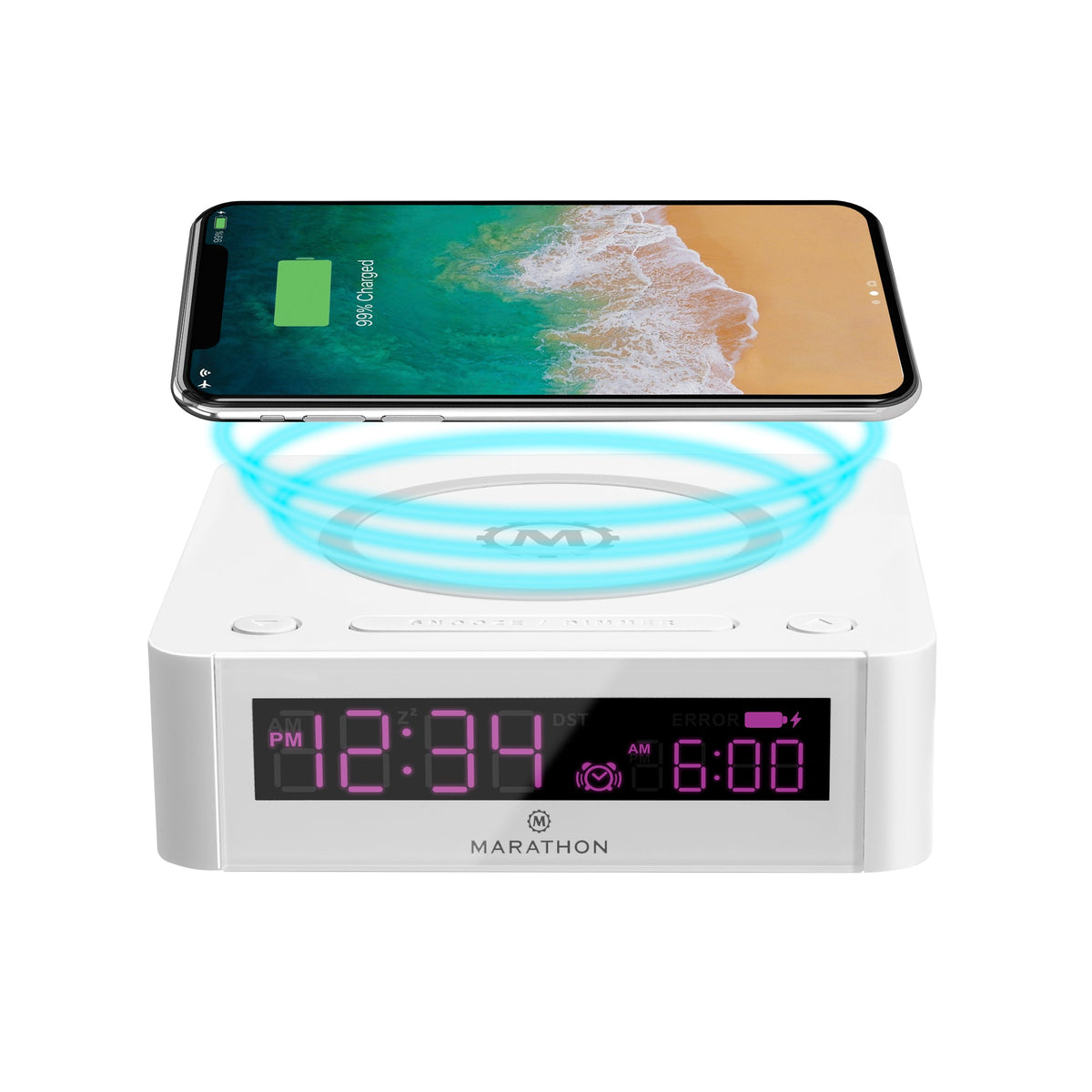 Marathon Wireless USB-C Charger Clock - QI Certified 10W (White)