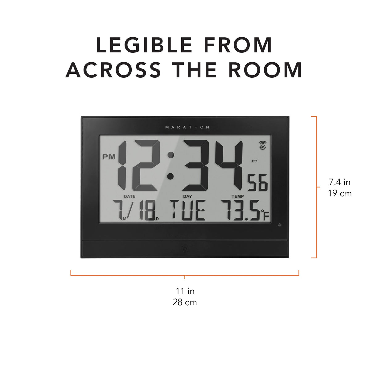 Marathon Self-Setting Clock with Auto Backlight and Power Adapter