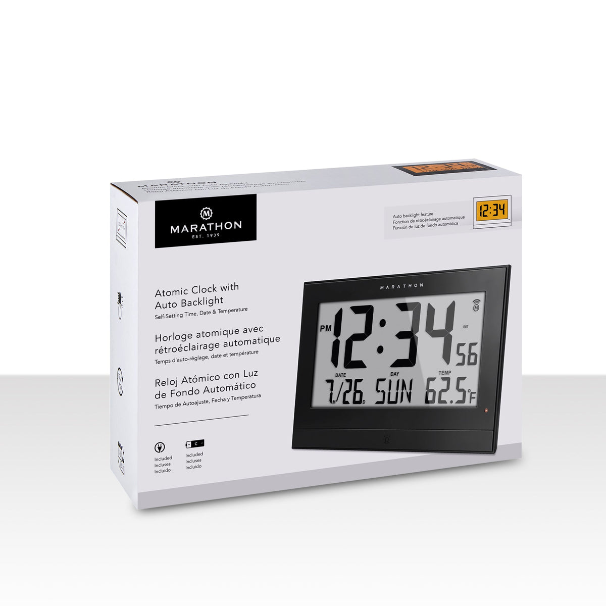 Marathon Self-Setting Clock with Auto Backlight and Power Adapter