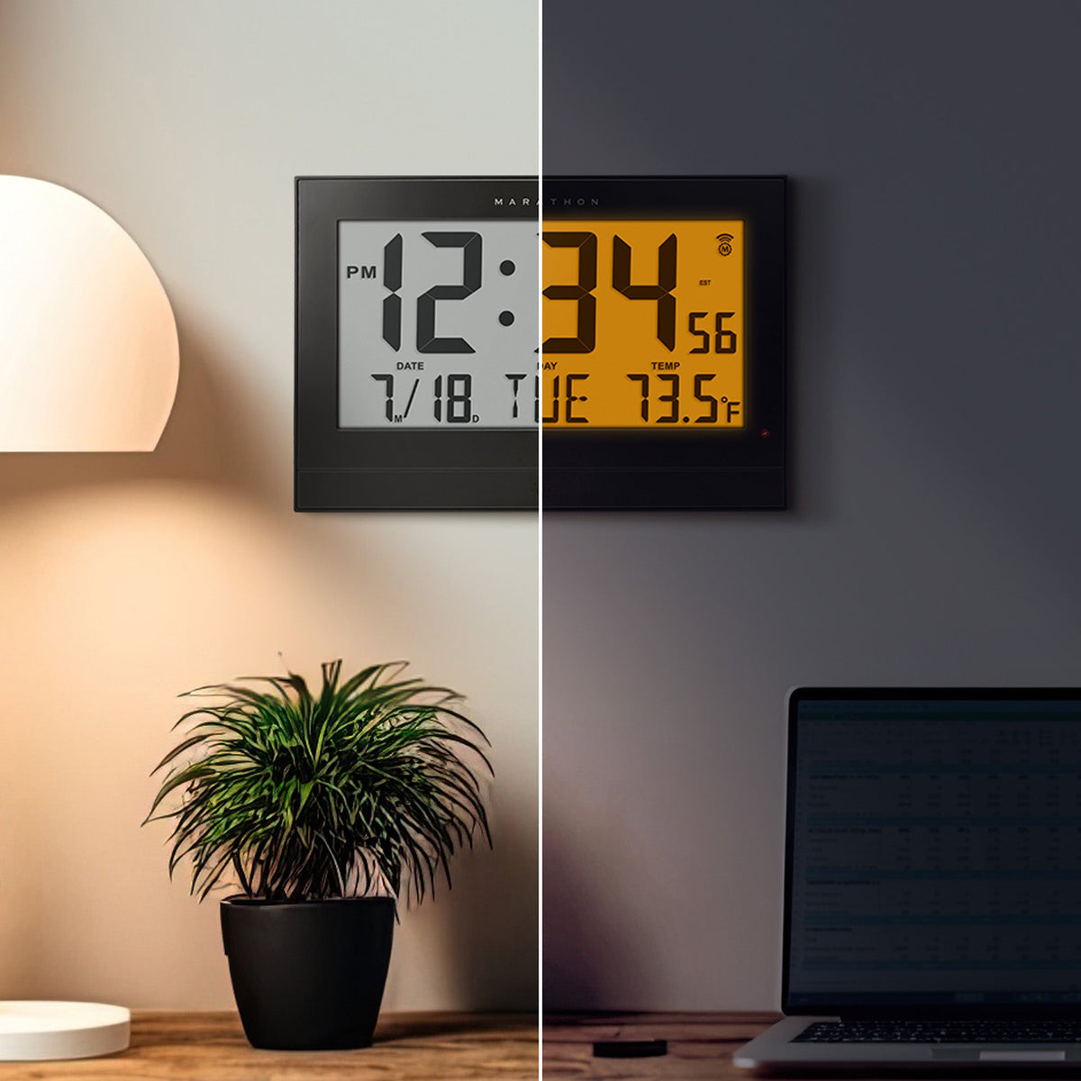 Marathon Self-Setting Clock with Auto Backlight and Power Adapter