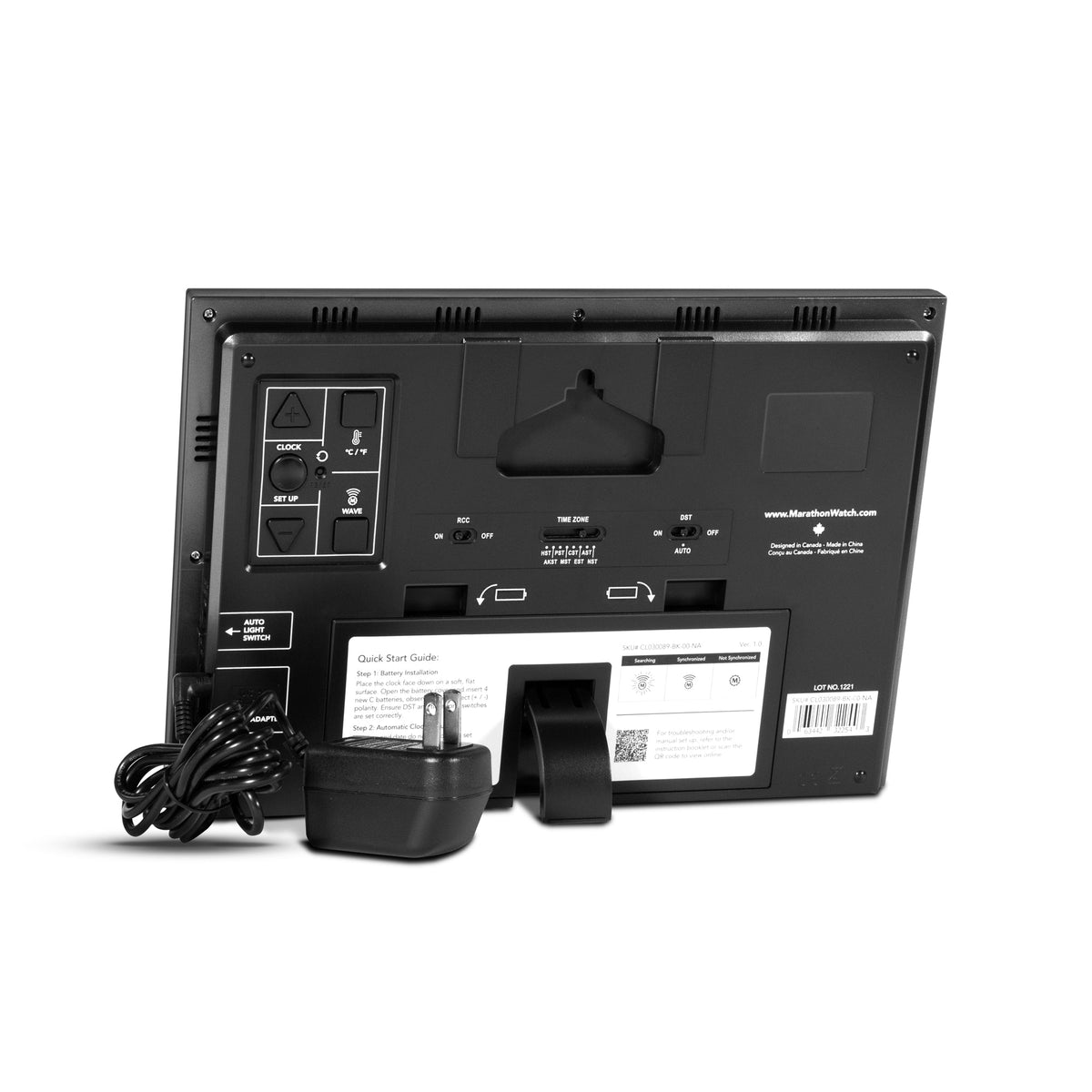 Marathon Self-Setting Clock with Auto Backlight and Power Adapter