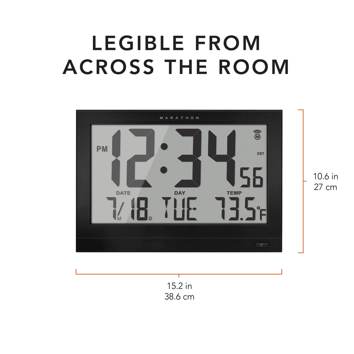 Marathon Jumbo Self-Setting Wall Clock with Auto Backlight and Power Adapter