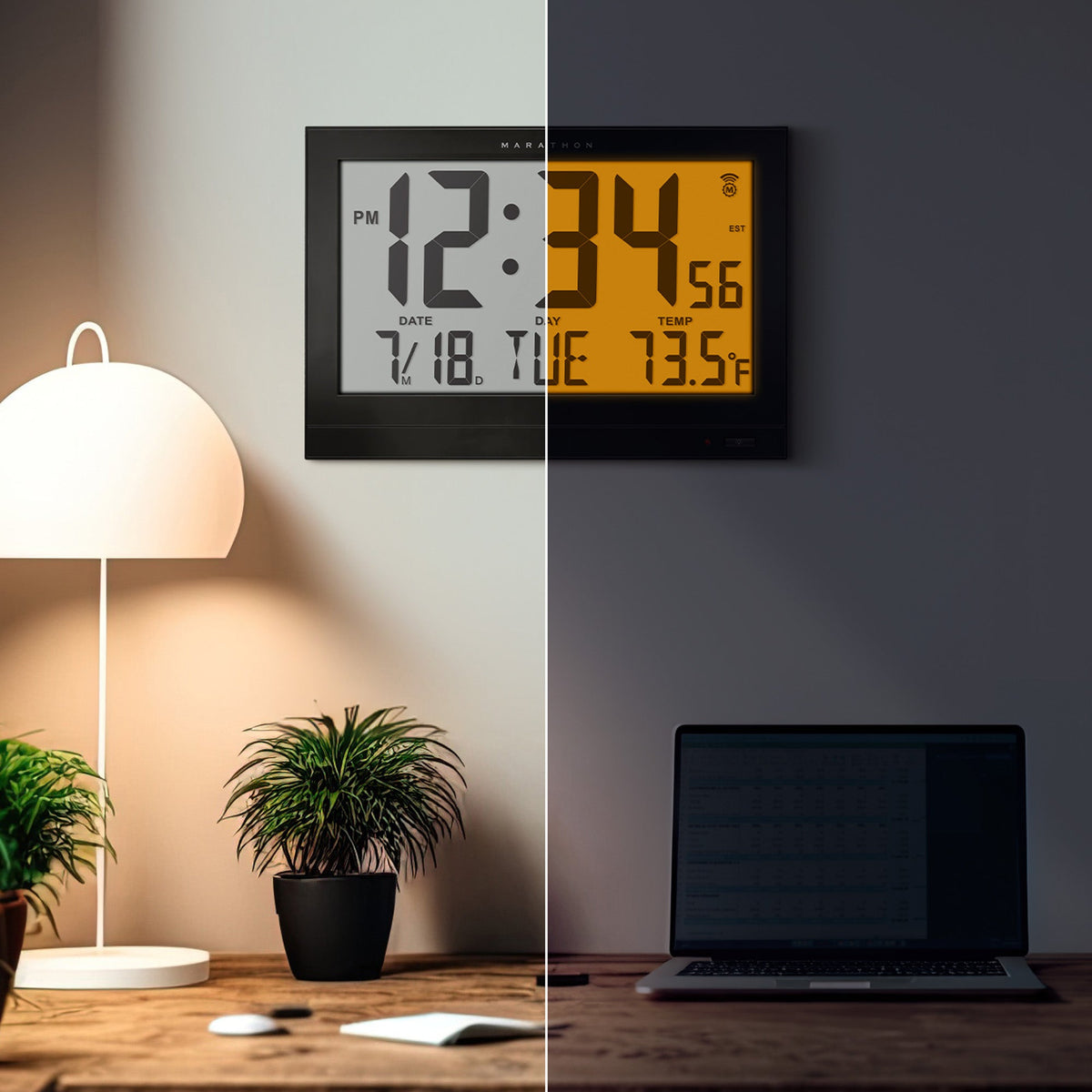 Marathon Jumbo Self-Setting Wall Clock with Auto Backlight and Power Adapter