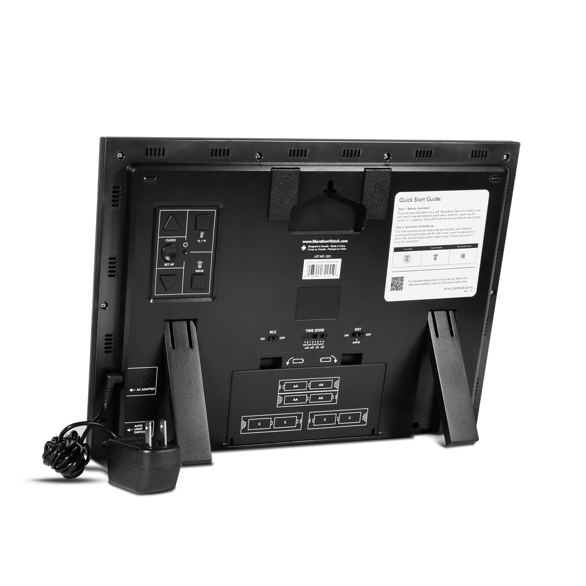 Marathon Jumbo Self-Setting Wall Clock with Auto Backlight and Power Adapter