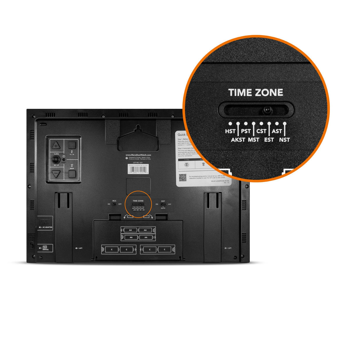 Marathon Jumbo Self-Setting Wall Clock with Auto Backlight and Power Adapter