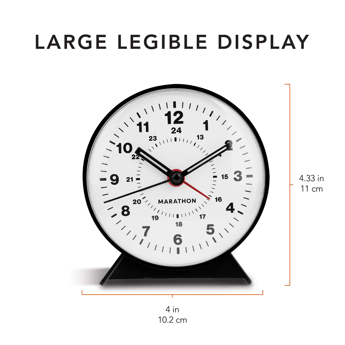 Marathon Alarm Clock with Mechanical Wind Up - White Dial