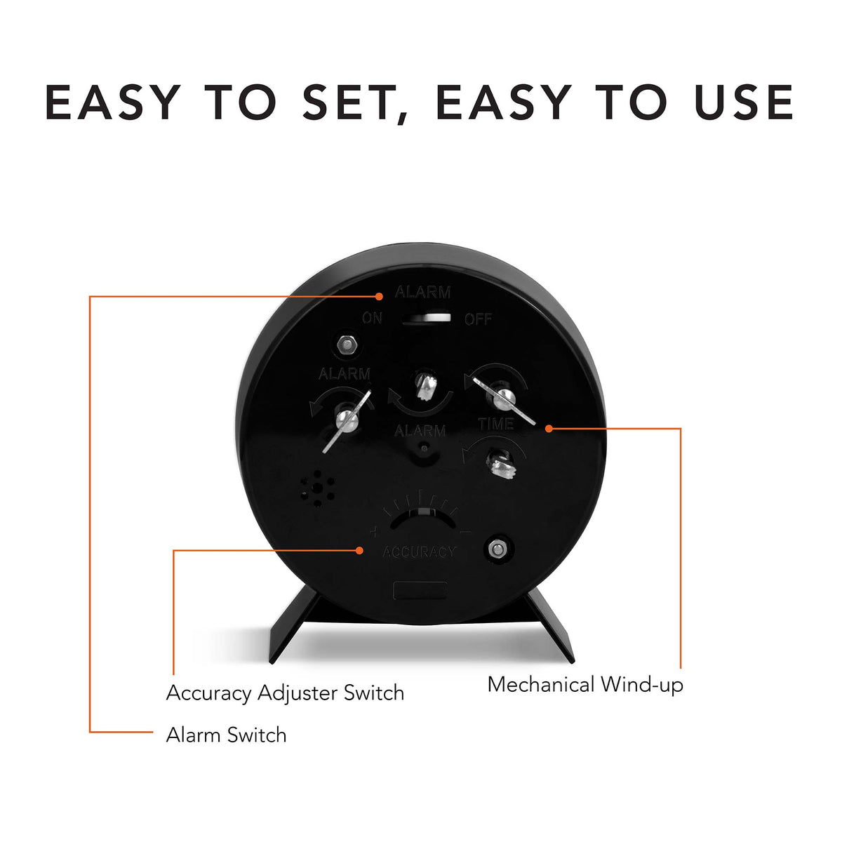 Marathon Alarm Clock with Mechanical Wind Up - White Dial