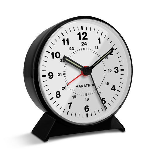 Marathon Alarm Clock with Mechanical Wind Up - White Dial