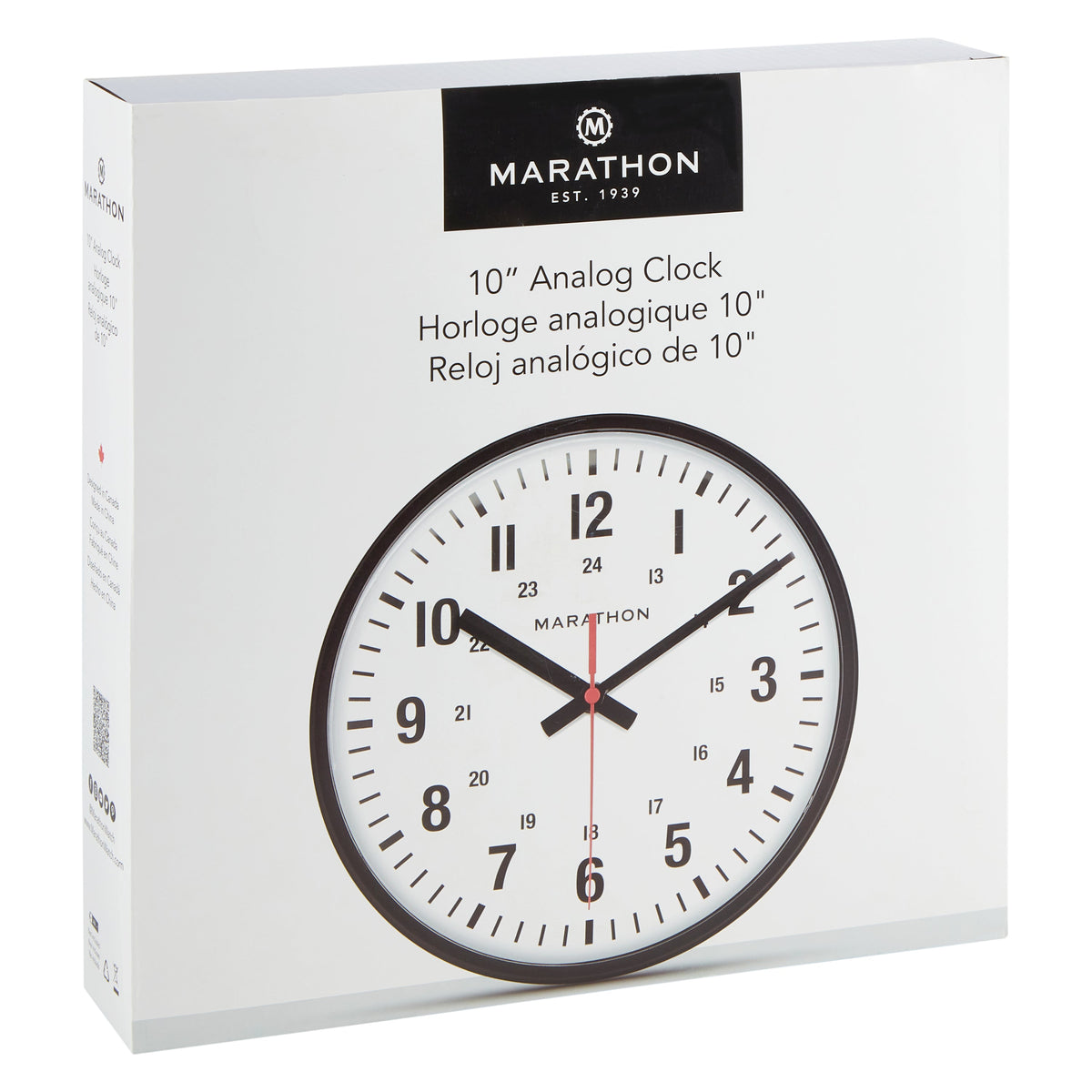 Marathon 10 Inch Silent Continuous-Sweep Analog Wall Clock - Black